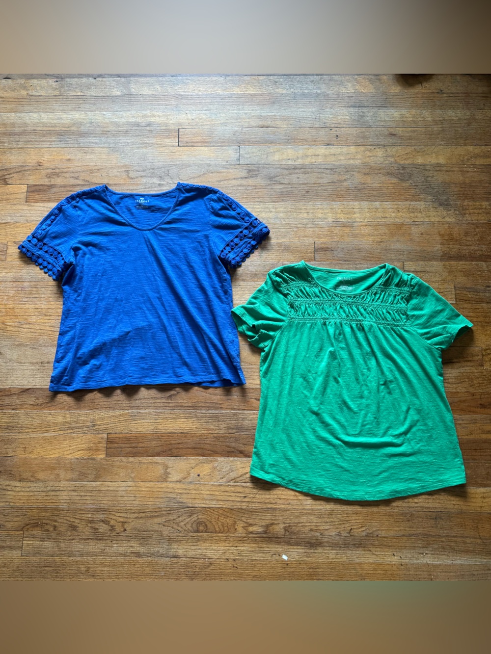 Talbots Green and Royal Blue Knit Petite Tops